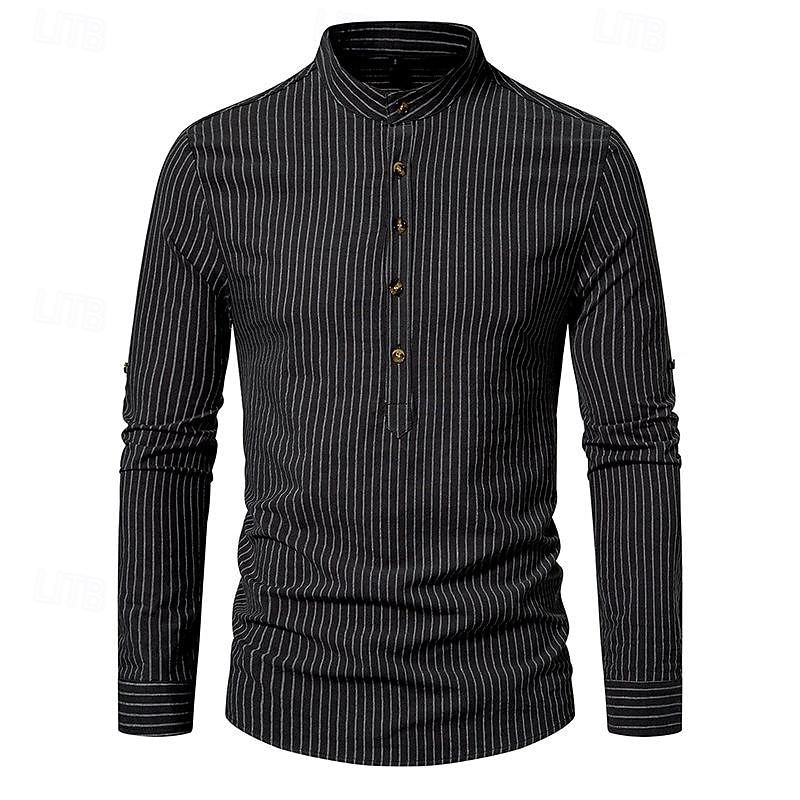 Per uomo Camicia Camicia con colletto cinese Camicia con colletto alla coreana Camicia popover Maglietta informale Camicia di cotone A strisce Da mare Hawaiano Nero Bianco Rosa Viola Manica lunga A del 2025 a $27.99 –P15