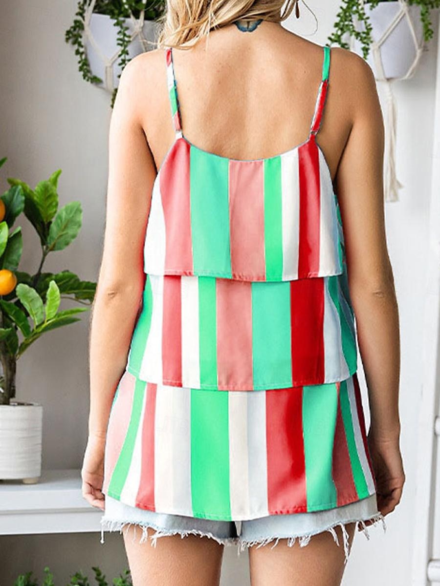 Débardeur Femme à Bretelles Débardeur Mode Streetwear Moderne Rayé Volant Imprimé Superposé Sans Manches Tops Réguliers Col V Décontracté Plage Jaune Violet Fuchsia Orange Vert Été de 2025 ? $18.99 –P15