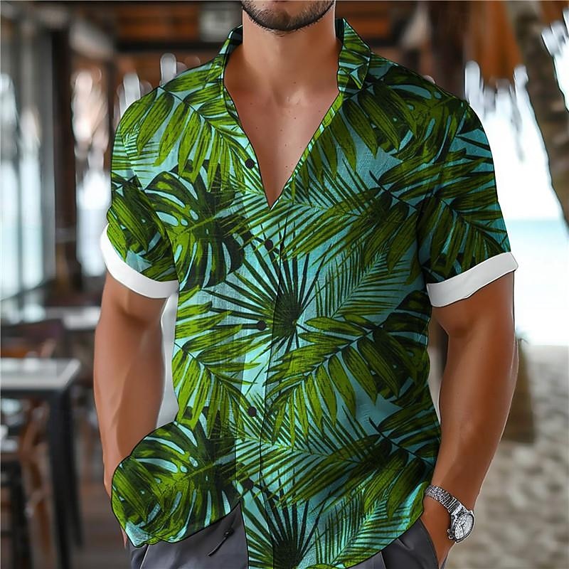 Bărbați Frunză Tropical Plante tropicale Cămașă Cămașă hawaiană Cămașă Aloha Manșon scurt Cămașă Răsfrânt Vacanță Hawaiană Stil de stațiune În aer liber Vacanță Plajă Albastru Fucsia Portocaliu S M L 2026 - $25.99 –P6