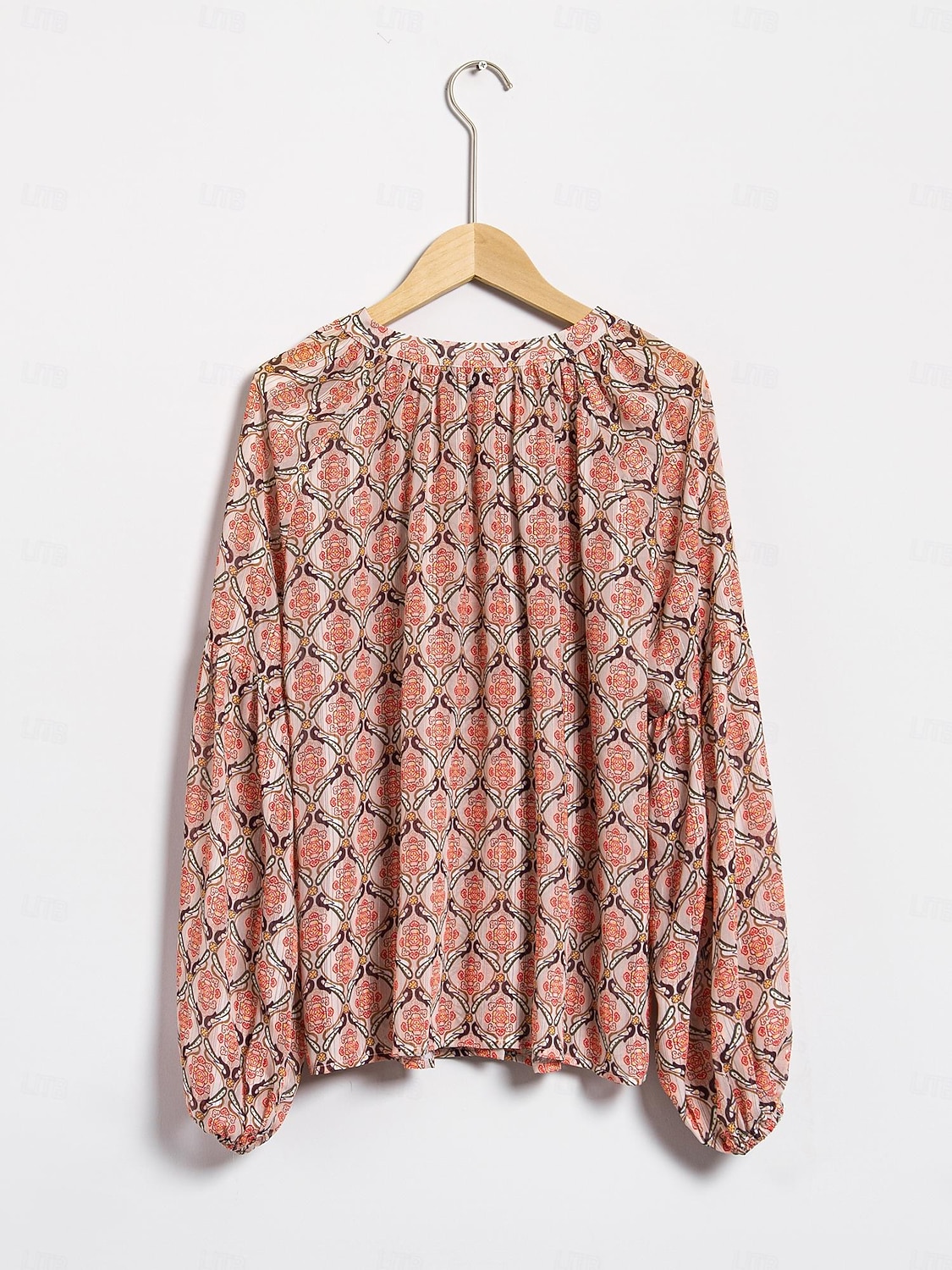 camicetta casual con maniche a sbuffo geometriche del 2025 a $61.99 –P10