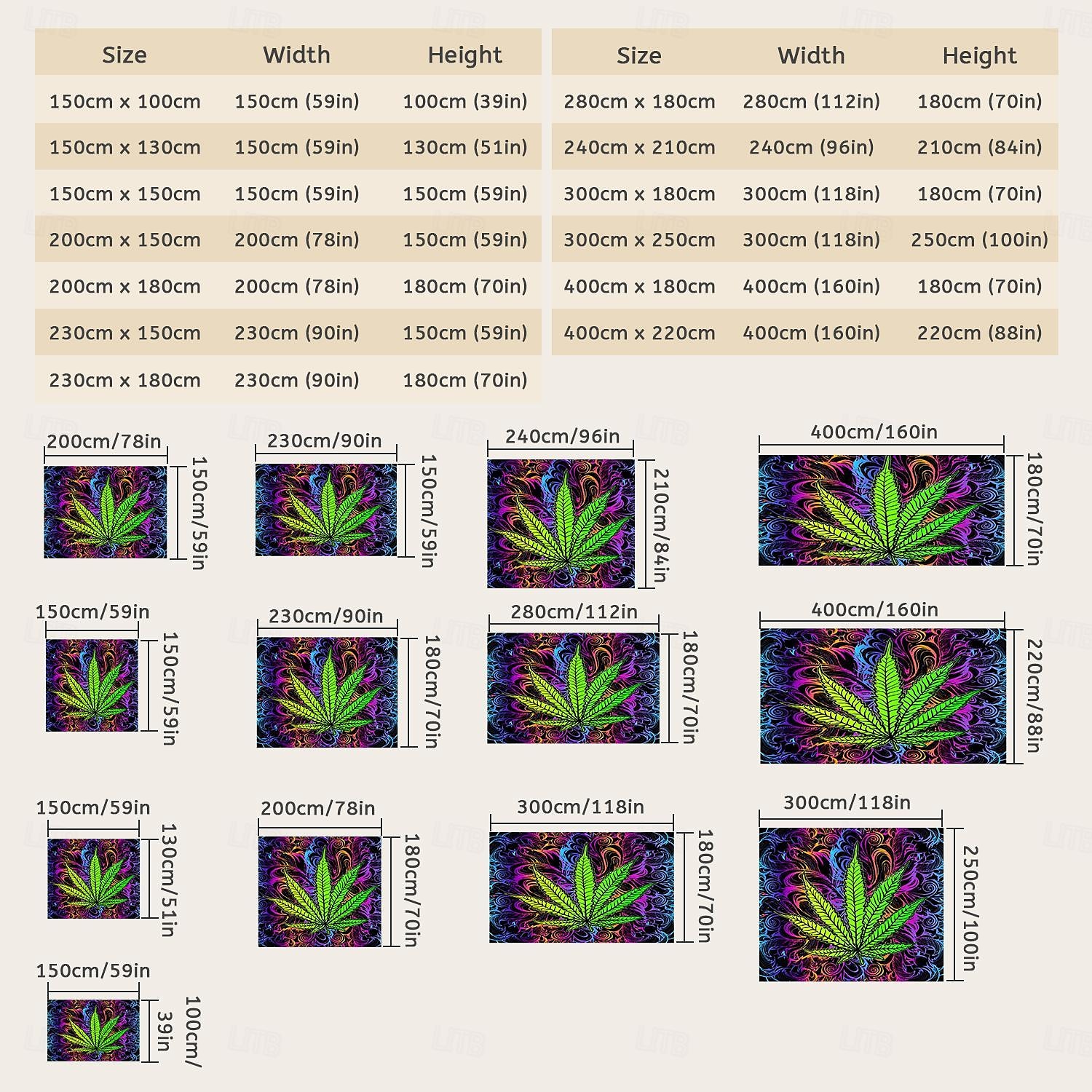 cannabisbladeren blacklight wandtapijt uv-reactief glow in the dark glow party neon psychedelisch trippy mistig hangend wandtapijt muurschildering voor woonkamer slaapkamer 2025 - $19.99 –P7