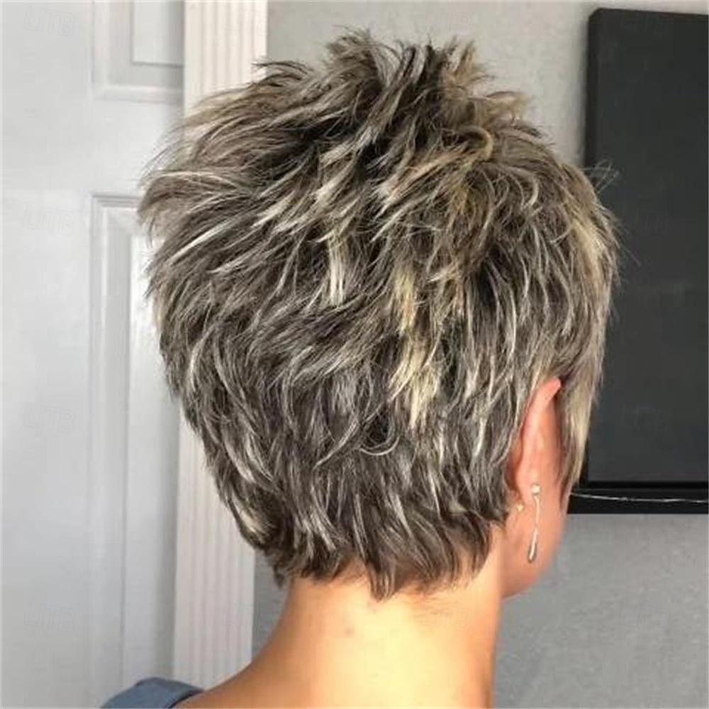 Peluca corta dorada de lino degradado informal, pelucas sintéticas de aspecto natural para damas, peluca de pelo cosplay diaria 2025 - $18.99 –P2