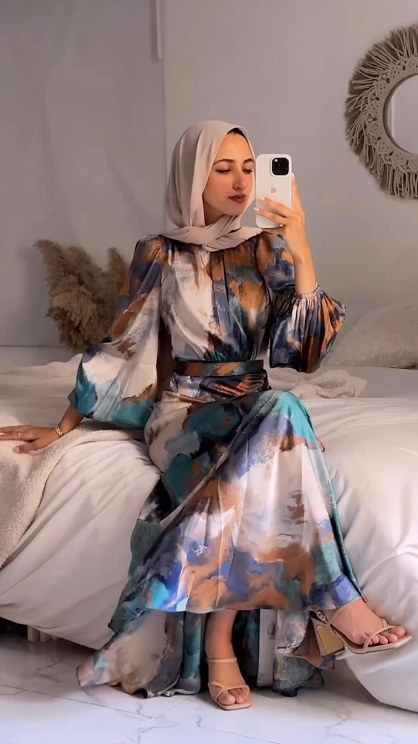 Women's Arabian Muslim Mermaid Dress Abaya Maxi Dress Adjustable Length For Ramadan Religious Saudi Arabic Adults Dress 2026 - $49.99 –P7