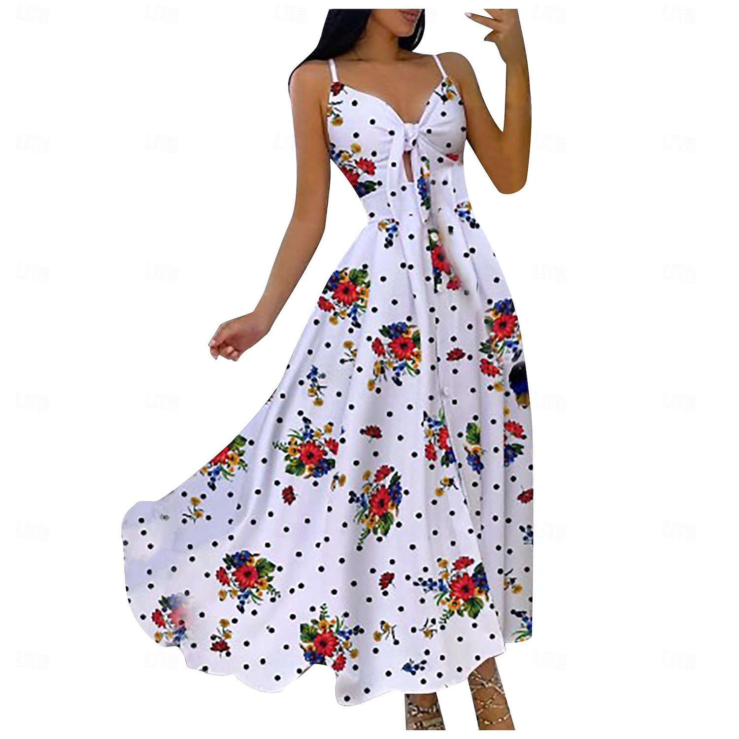 Mulheres Vestido midi Vestido de formatura Vestido Swing Vestido de verão Vestido de decote Moda Ao ar livre Feriado Encontro Normal Leopardo Flor Sem Manga Correias Preto Branco Marfim Vermelho Verão de 2025 por $28.99 –P14