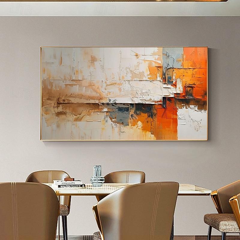 Hand Paint Abstract Orange Minimalist Oil Painting On Canvas Original ...