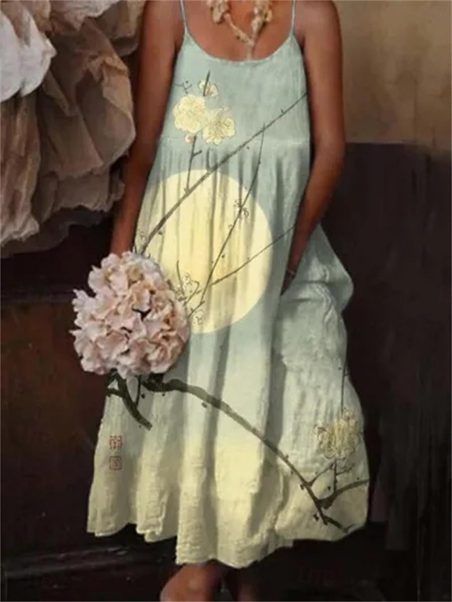 kvinnors boho maxi klänning spaghetti rem lapptäcke geometriska blommönster casual strand solklänning flerfärgad fri storlek vår sommar kläder 2025 - $41.99 –P5