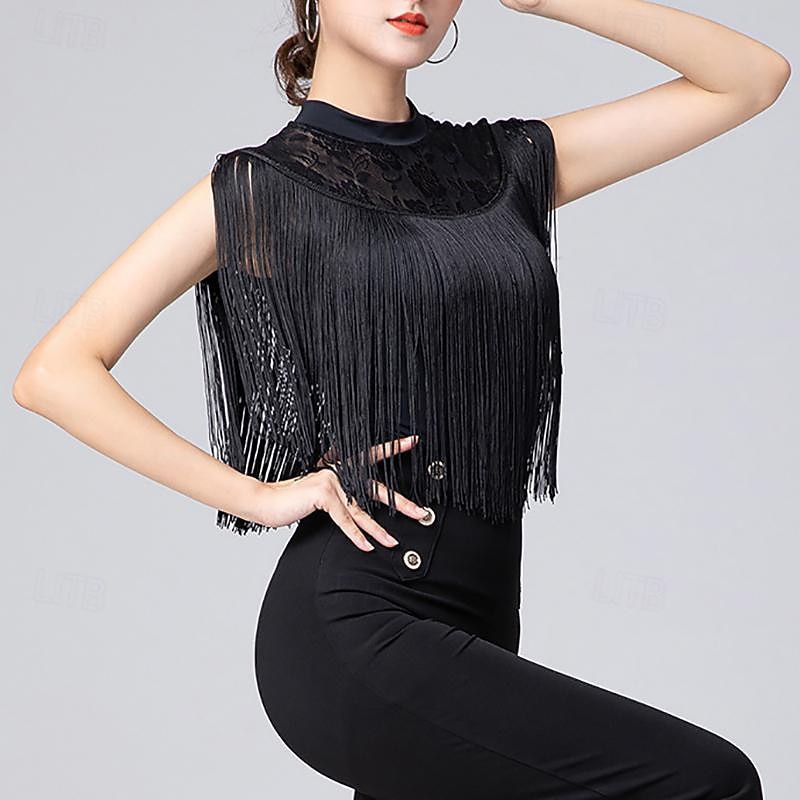 ריקוד לטיני ריקודים סלוניים / סרבל תינוקותבגד גוף תחרה פרנזים צבע טהור בגדי ריקוד נשים הצגה הדרכה ללא שרוולים גבוה ניילון 2026 - $48.99 –P1