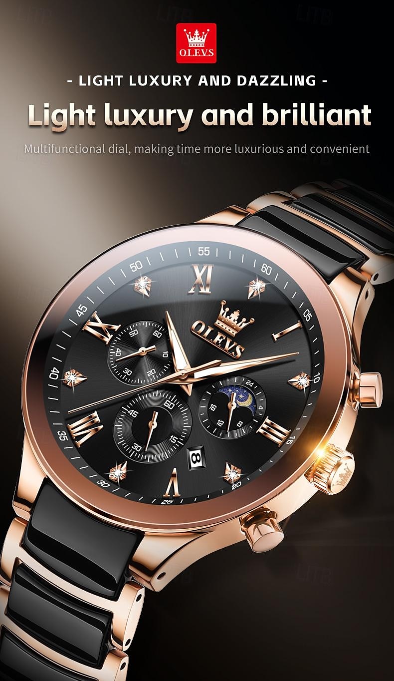 OLEVS 7004 Heren Horloges Keramische Band Chronograaf Datum Luminous Waterdicht Luxe Quartz Horloge Man TOP Merk Heren Horloge 2025 - $48.99 –P1