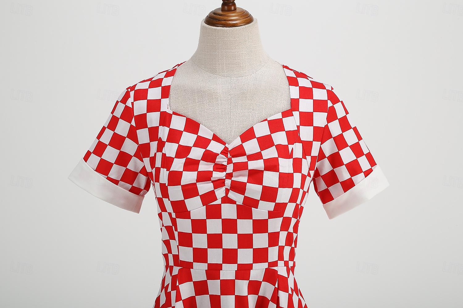Retro 50. léta Rockabilly Houpací šaty Flare šaty Kostkovaný Dámské předvečer Všech svatých Plesová maškaráda Na den loučení se svobodou nevěsty Dospělí Šaty Šaty pro návrat domů 2025 - $41.99 –P7