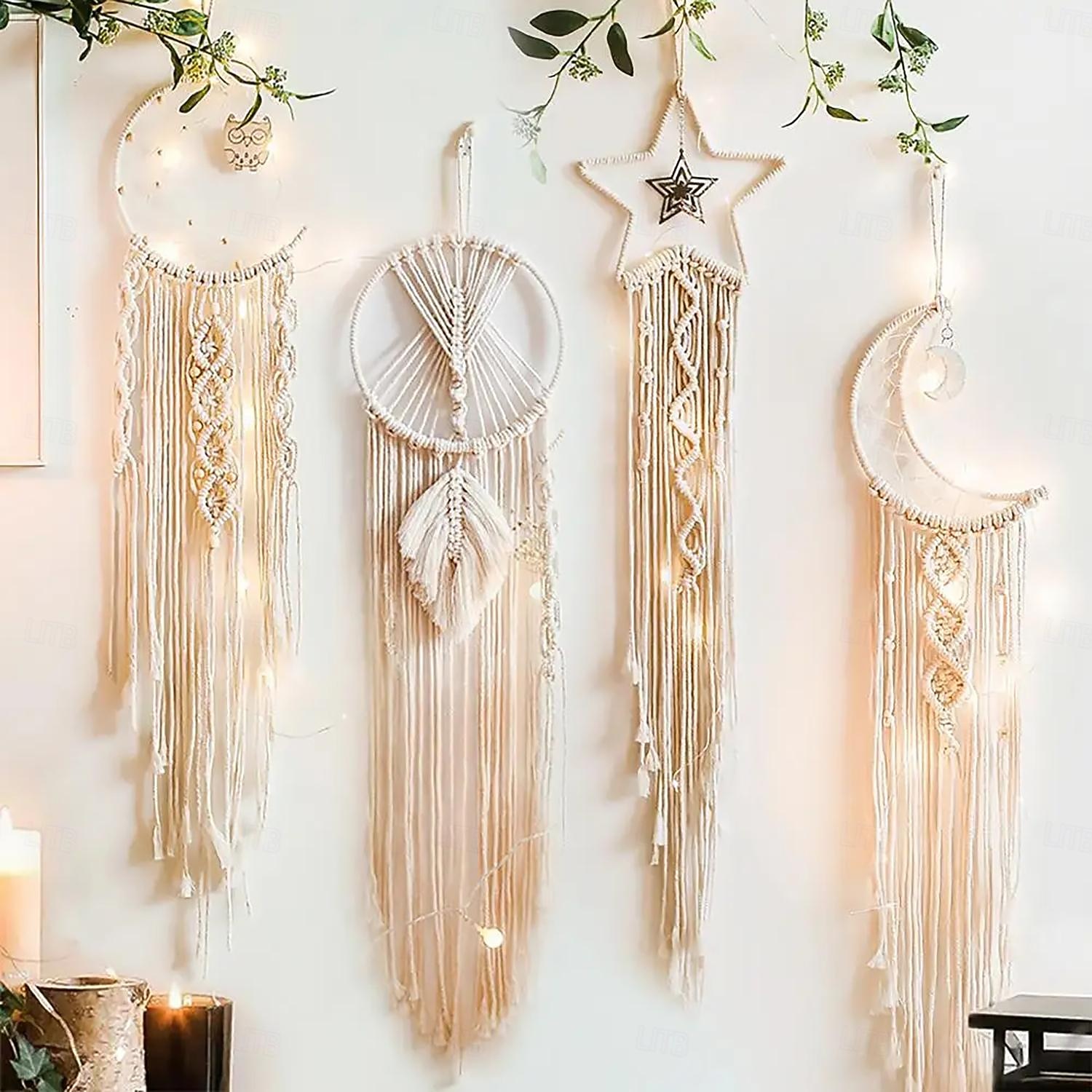 1pc Boheemse maanster dromenvangers verlichting boho macrame muuropknoping dromenvanger boho muurdecor handgemaakt geweven tapijt voor tienermeisjes jongens kinderkamer cadeau thuis appartement 2026 - $18.49 –P15
