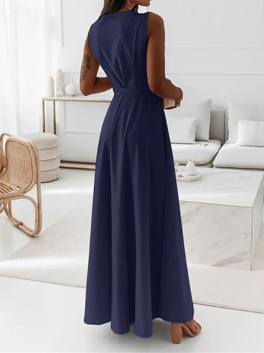 Women's Casual Dress Long Dress Maxi Dress Lace up Date Vacation Streetwear Maxi V Neck Sleeveless Pink Wine Red Color 2025 - $52.99 –P19