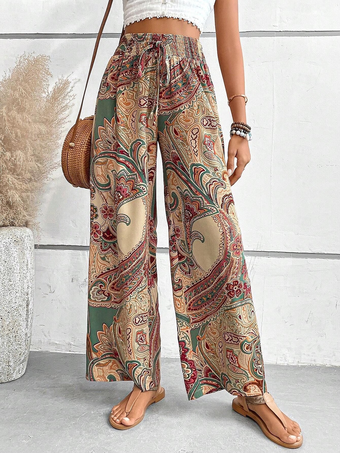 Mujer Perneras anchas Pantalones Casual / Diario Largo Floral Perneras anchas Cintura elástica Transpirabilidad Cómodo Microelástico Fin de semana Azul Piscina Rojo Verde Trébol Caqui Primavera verano 2025 - $22.99 –P16