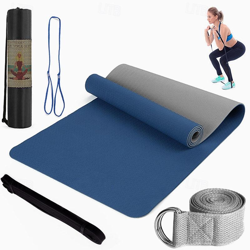 tpe6mm tweekleurige yogamat set van vijf stuks voor sport fitness stretching latex 2080 weerstandsriem wordt geleverd met rugzakriem 2025 - $50.69 –P7