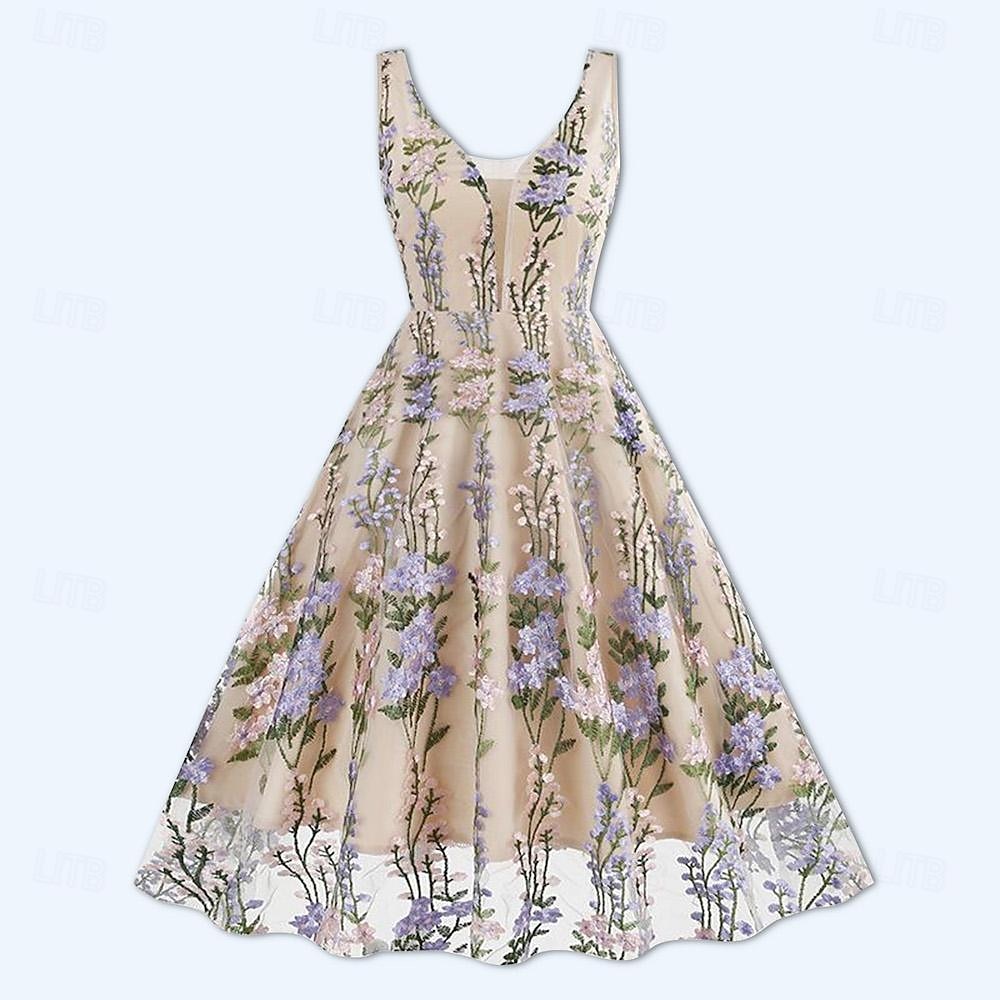 Anos 50 Retro Vintage Vestidos Vestido swing Floral Fantasia Mulheres Dia Das Bruxas Carnaval Baile de Máscaras Roupa Diária Festa de Solteira Adulto Vestido Vestidos de baile de 2026 por $40.99 –P3
