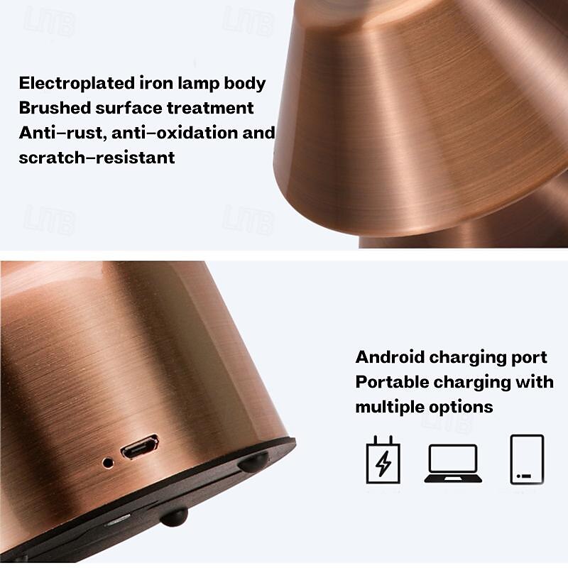 2025年 5.5インチキノコ型テーブルランプ金属充電式3色調光屋内寝室リビングルーム雰囲気デスクランプ  コレクション – $34.99 –P5