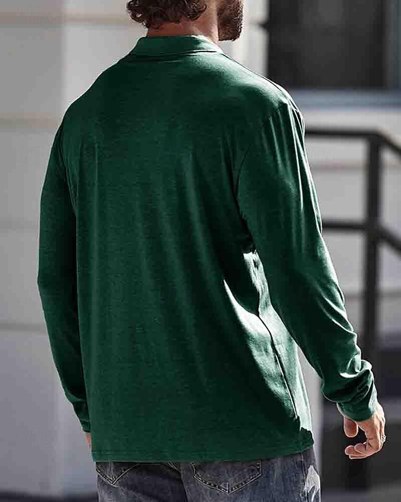 Herren Poloshirt aus Baumwolle Golfhemd Arbeit Casual Kargen Langarm Basic Modern Glatt Taste Tasche Frühling & Herbst Regular Fit Dunkelrot Wein Aprikose Dunkelgrau Wasserblau Schwarz Poloshirt aus 2025 - $18.99 –P12