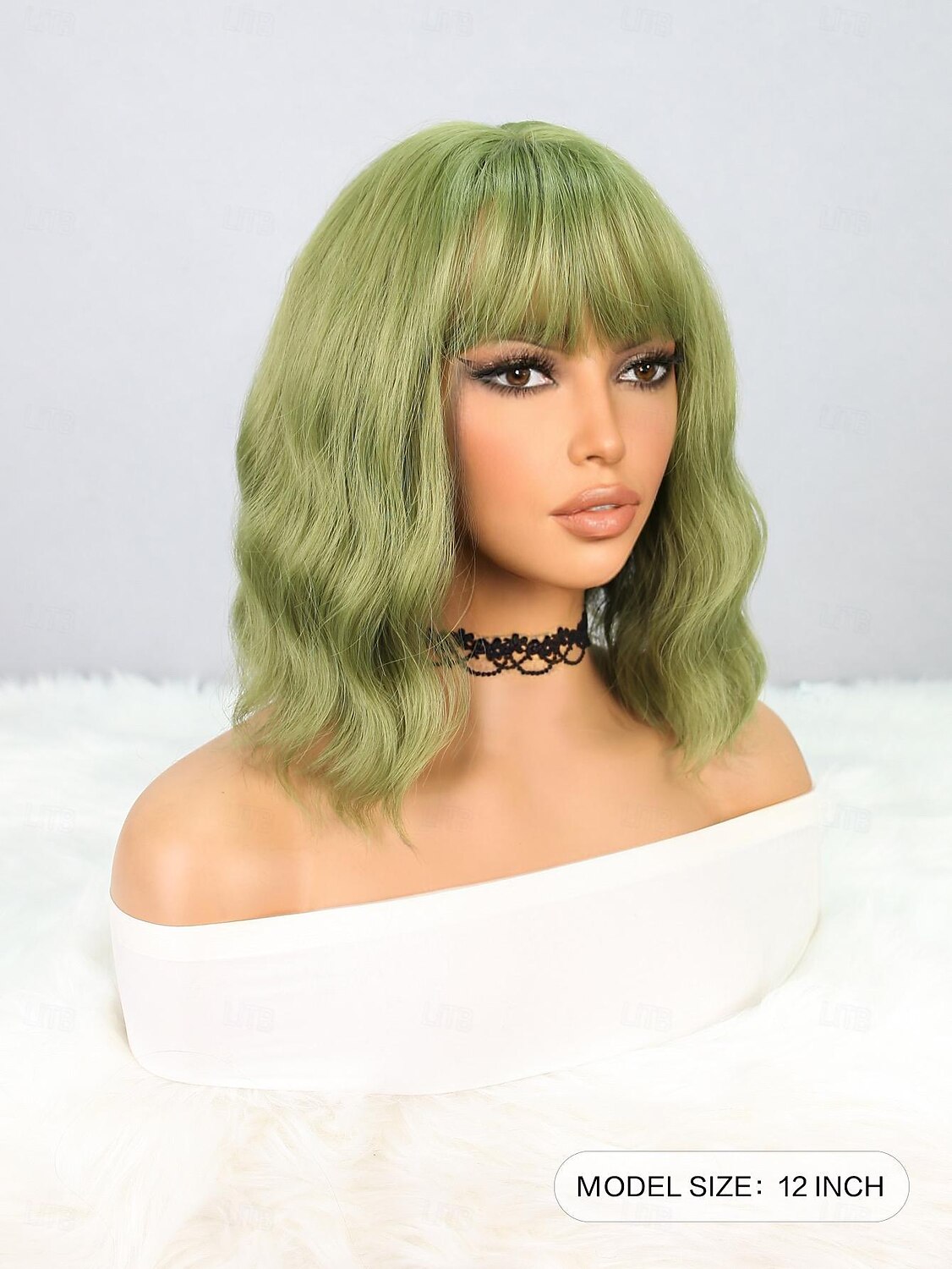 Synthetic Wig Natural Wave Bob Neat Bang Wig 12 inch Mint Green Synthetic Hair Women's Green 2025 - $17.99 –P2