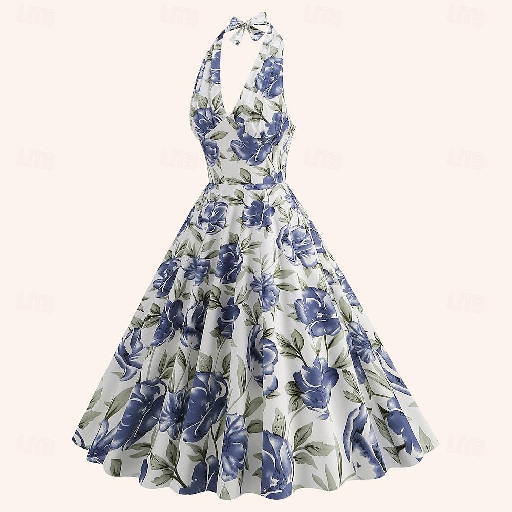 Retro Vintage 1950er Träger Midlänge Flapper Kleid Kleid Swing-Kleid Blumen Damen Maskerade Maskerade Date Junggesellinnenabschiedsparty Erwachsene Kleid Abschlussballkleider Frühling & Sommer 2025 - $38.99 –P2