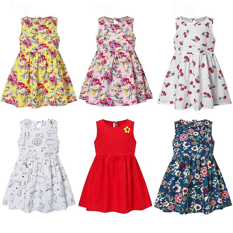 Copii Fete Rochie Grafic Fără manșon Oficial În aer liber Petrecere Modă Drăguţ Nailon Vară Primăvară 4 ani + 8011A-75 floare bogată roz 8011A-73 decal roșu 8011A-74 autocolant albastru 2025 - $8.49 –P1