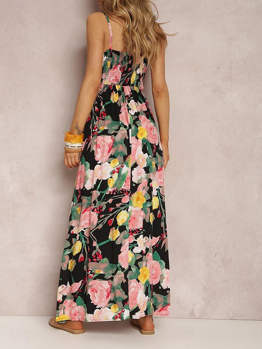 Damen Freizeitkleid Unterkleid Blumen rückenfrei Print Träger langes Kleid Maxikleid Hawaii Urlaub Strand ärmellos Sommer 2025 - $41.99 –P12