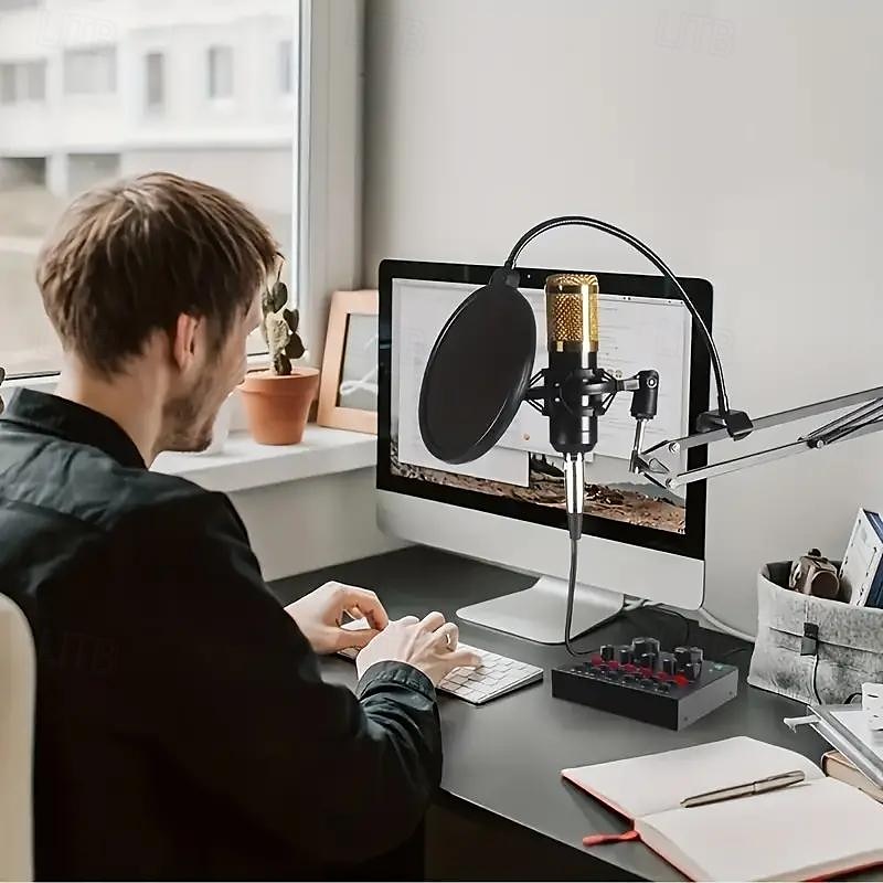 Podcast Equipment Bundle BM-800 Podcast Microphone Bundle With V8 Sound Card Condenser Studio Microphonefor Laptop Computer Vlog Living Broadcast Live Streaming 2025 - $91.99 –P5