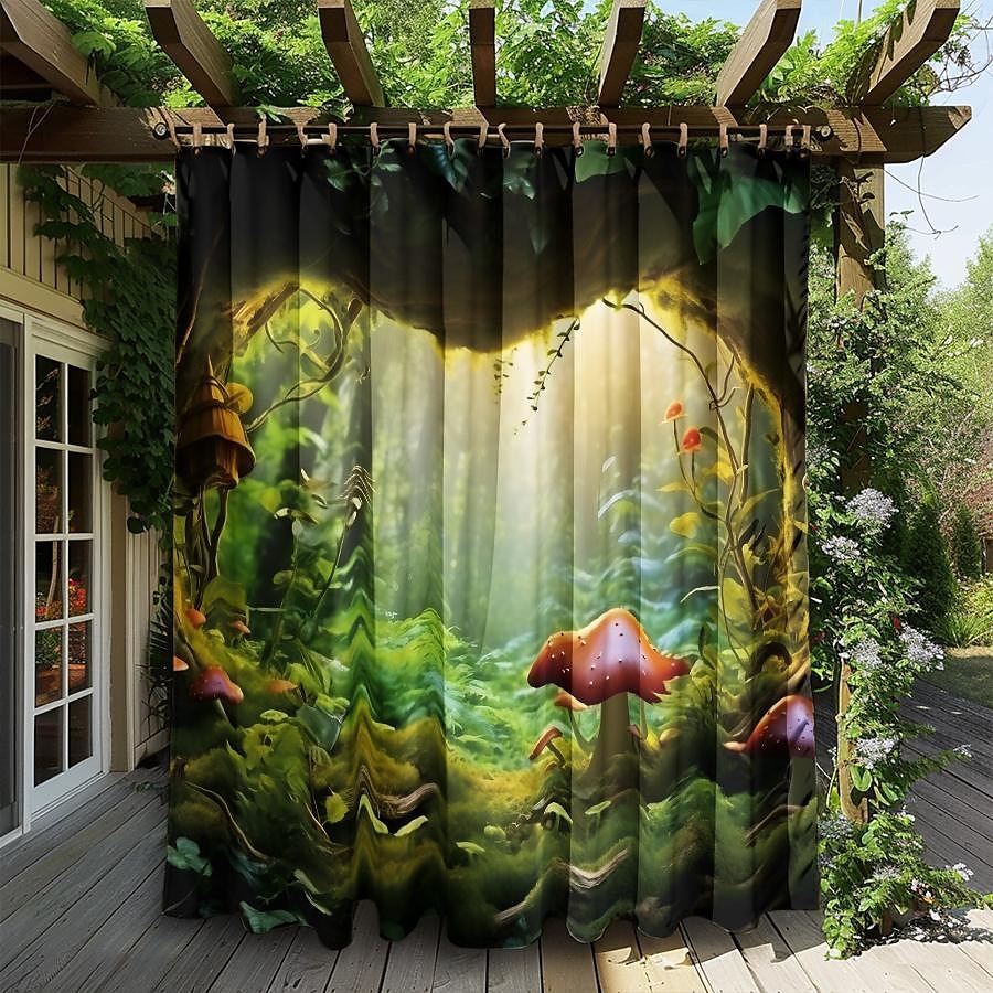 Wasserdichter Outdoor Vorhang Außenvorhang für Privatsphäre, Außenjalousien, verschiebbare Terrassenvorhangvorhänge, Pergolavorhänge mit Ösen, Pilzwald für Pavillon, Balkon, Veranda, Party 2025 - $28.99 –P13