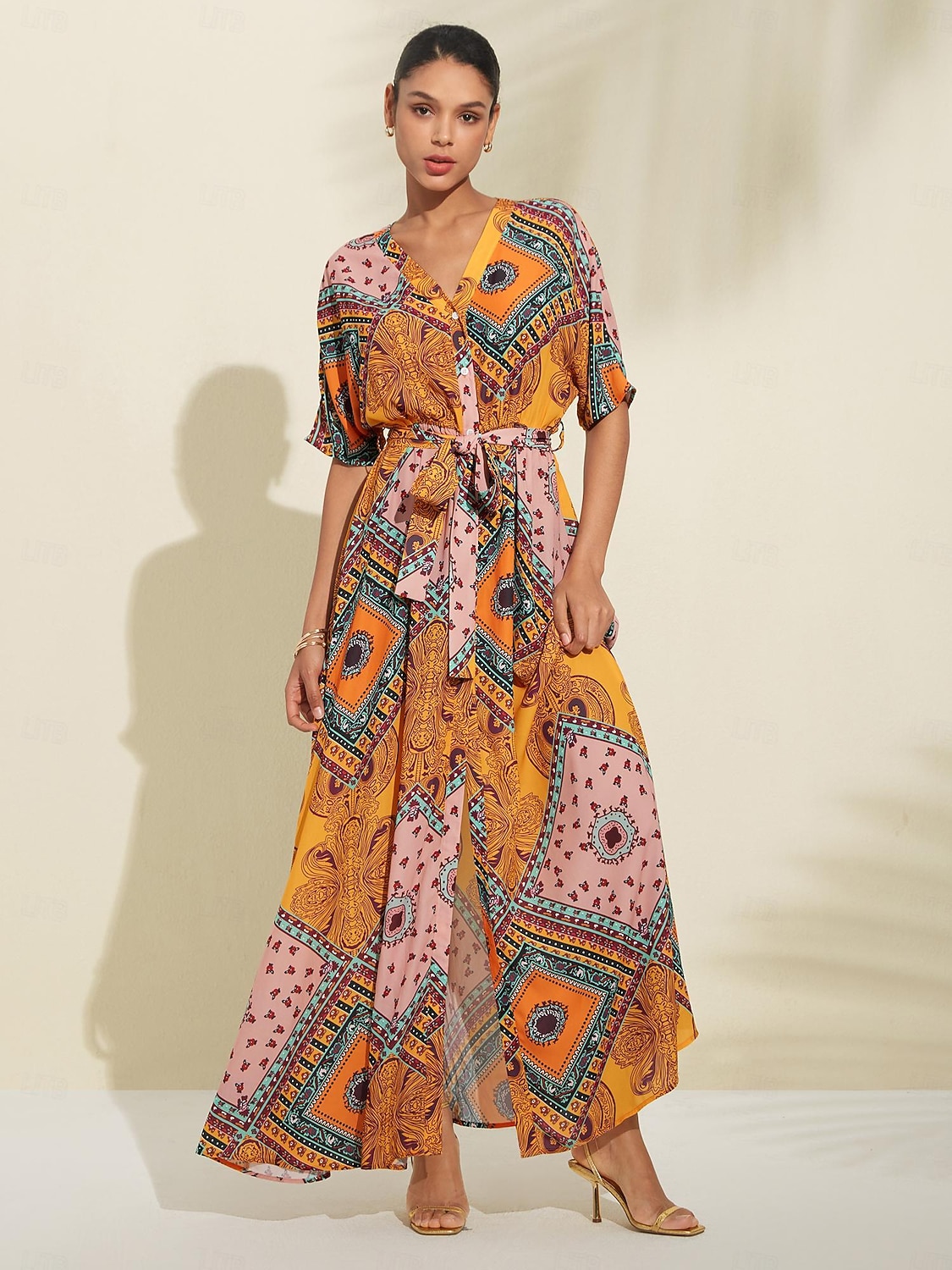 2025年 フォークプリント Vネックマキシドレス  コレクション – $103.99 –P5