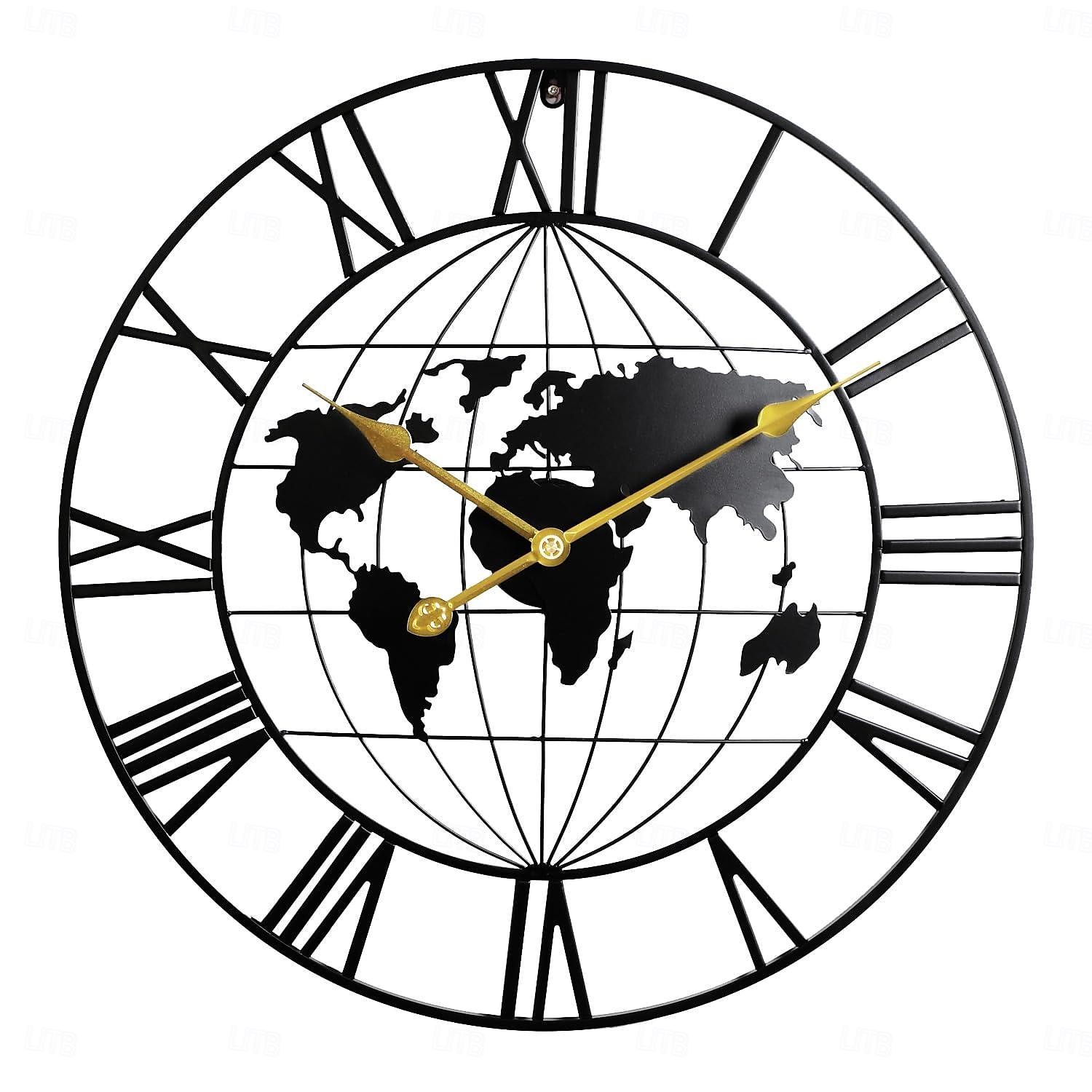 velká mapa světa nástěnné hodiny kovové minimalistické moderní hodiny kulaté tiché netikající baterie nástěnné hodiny do obýváku domácí kuchyně ložnice kancelář školní výzdoba 60 cm 2026 - $107.99 –P9
