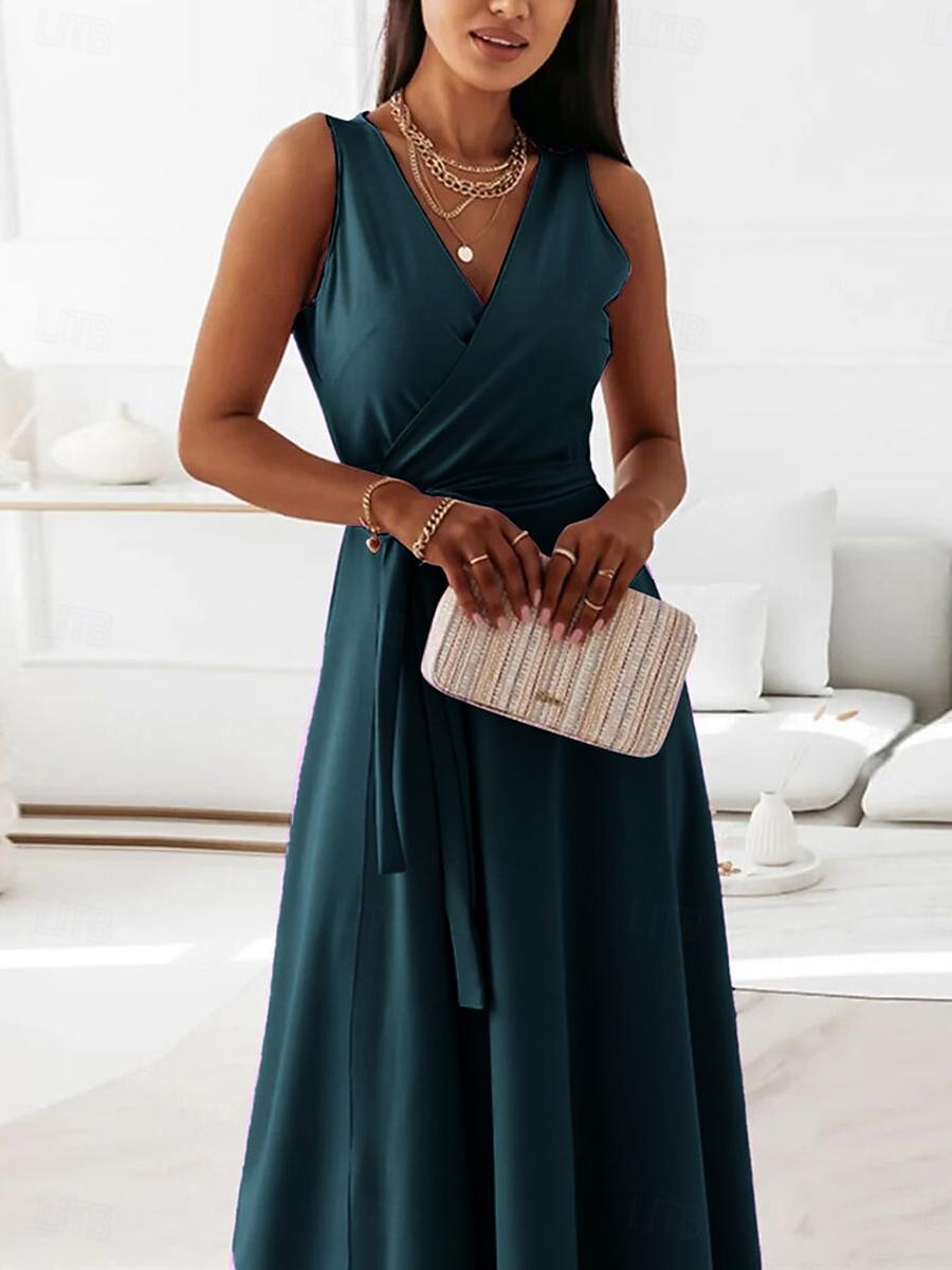 Women's Casual Dress Long Dress Maxi Dress Lace up Date Vacation Streetwear Maxi V Neck Sleeveless Pink Wine Red Color 2025 - $52.99 –P5