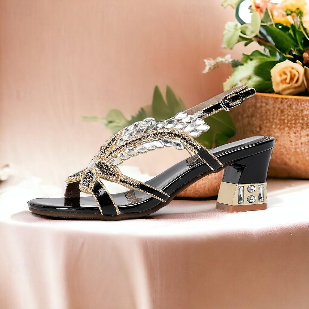 Damen Hochzeit Schuhe Sandalen Party Strass Runde Zehe Elegant Vintage Mikrobielles Leder Knöchelriemen Schwarz Rote Purpur 2025 - $84.99 –P6
