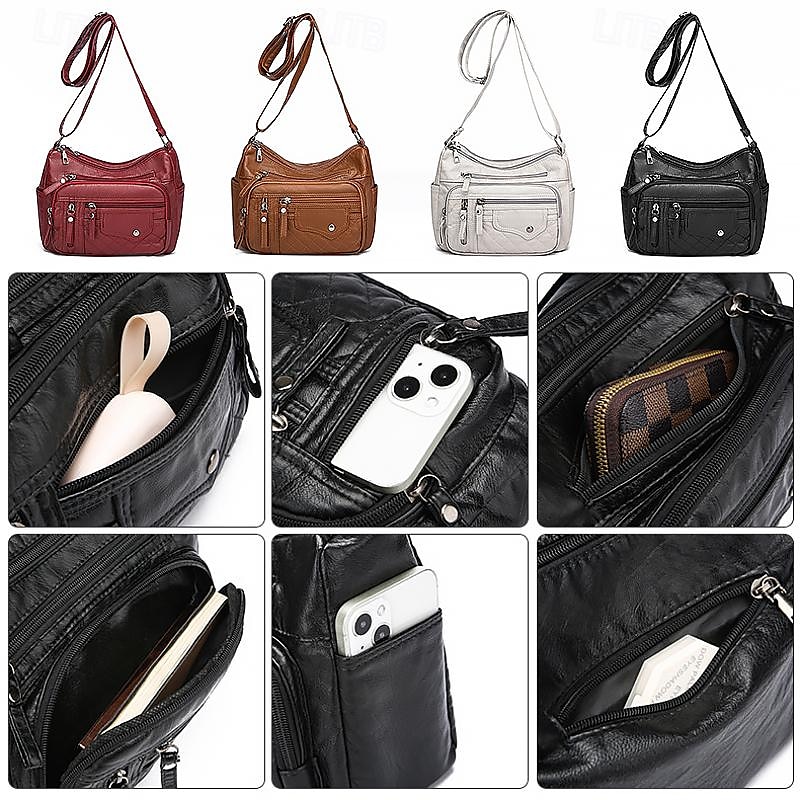 geantă de damă din piele artificială matlasată cu buzunare multiple cu fermoar – geantă de mână casual și versatilă pentru utilizarea de zi cu zi 2026 - $24.99 –P6