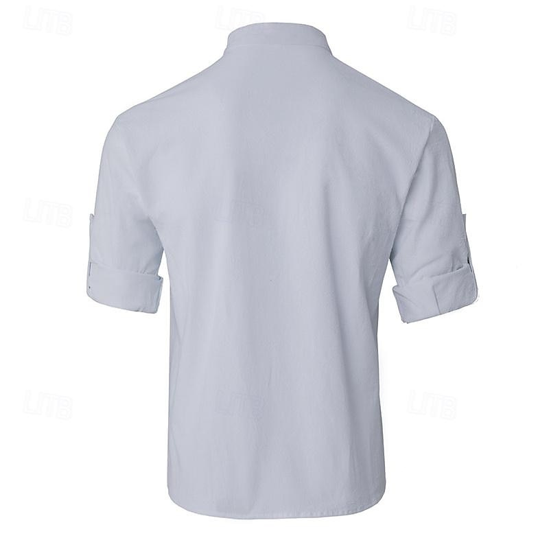 Per uomo Camicia camicia di lino Camicia in lino e cotone Camicia in cotone bianco Camicia con colletto cinese Camicia con colletto alla coreana Liscio Da mare Strada Nero Bianco Blu marino Blu del 2025 a $21.99 –P2