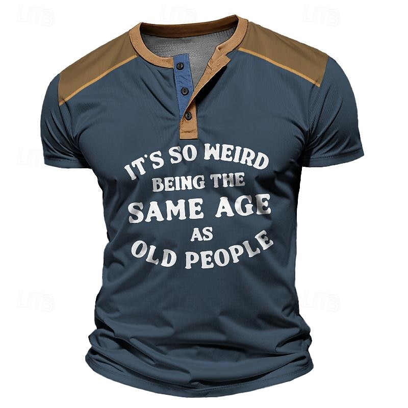 Pánské Grafika Písmeno Tričko Henley Waffle Tričko Krátký rukáv 3D tisk Retro Pouliční styl Outdoorové sporty Ležérní Dovolená Jaro léto Černá Námořnická modř Hnědá Trávová zelená Henley Tričko Henley 2025 - $20.99 –P6