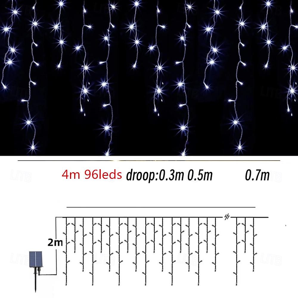 4 м 13 футов светодиодные солнечные гирлянды в виде сосульки, водонепроницаемые свадебные украшения, занавески, гирлянды для спальни, патио, двора, сада, свадьбы 2026 - $22.99 –P1