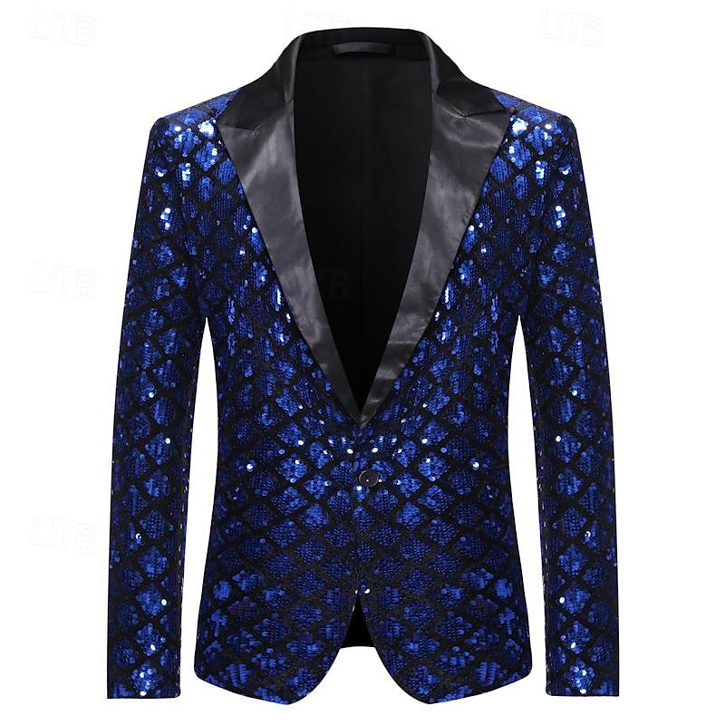 Männlich Blazer Hochzeitsfeier Party & Abend Tasche Ganzjahres Paillettenbesetzt glitzernd Hochzeit Einreihig Blazer Silber Schwarz Königliches Blau Gold 2026 - $60.99 –P5