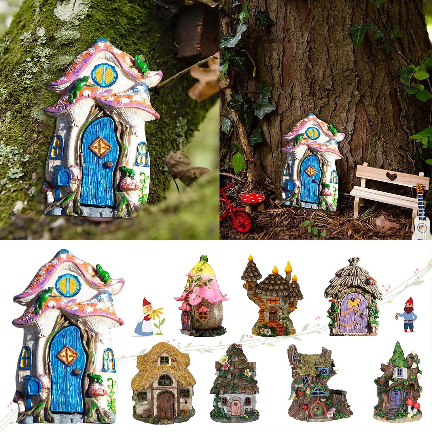 encantador portão de jardim de fadas, decoração caprichosa de árvore de madeira para porta, pátio e jardim - delicioso artesanato de ornamento de madeira para decoração de casa de conto de fadas de 2025 por $9.99 –P1