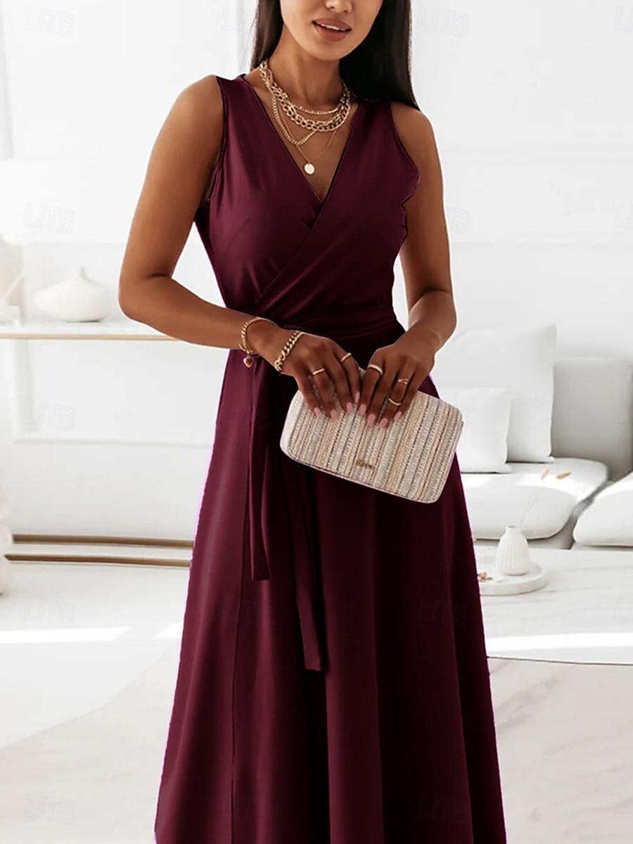 Women's Casual Dress Long Dress Maxi Dress Lace up Date Vacation Streetwear Maxi V Neck Sleeveless Pink Wine Red Color 2025 - $52.99 –P8