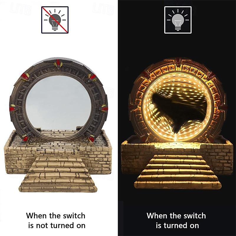 Atlantis Stargate Mirror LED Night Light Star Gate 3D Time Tunnel Ring Mirror Movie Replica Model Cospaly Halloween Party Prop Resin Collectable Toy Home Decor Ornament Gift 2025 - $51.24 –P2