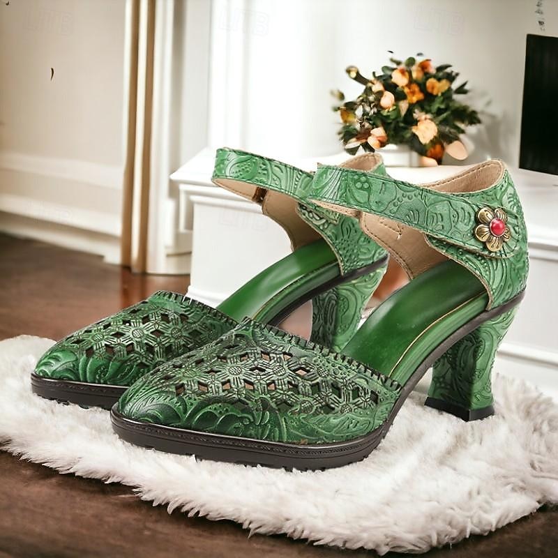 Rustic Heels Women's Purple Vintage Cowhide Heels with Handcrafted Embossed Floral ...