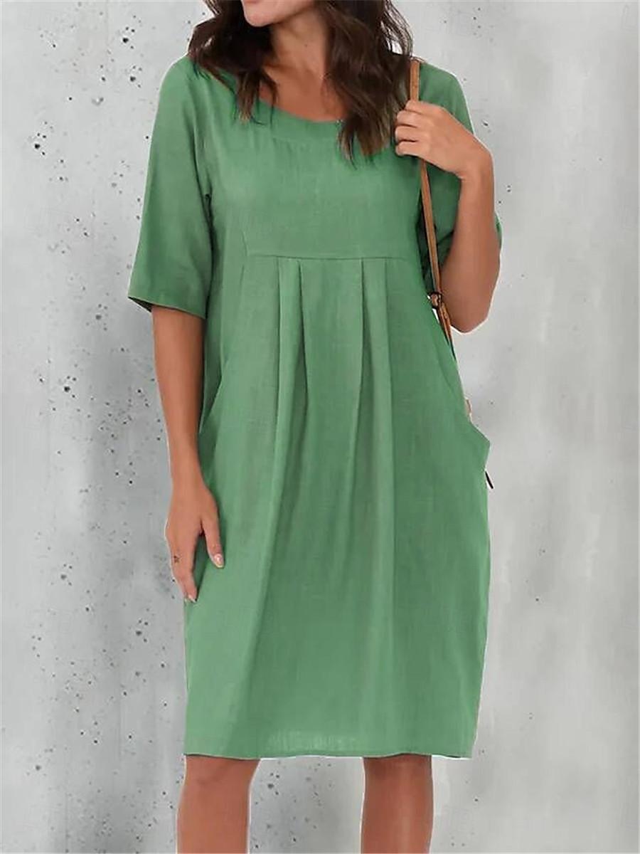 Damen Schwarz Wein Blau Sommer Frühling Minikleid Baumwoll-Leinen-Kleider Freizeitkleid Basic Modern Täglich Wochenende Lässiger Schnitt Einfach Rundhalsausschnitt 2025 - $26.99 –P2