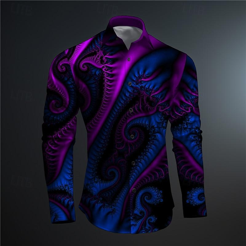 Men's Button Up Shirt Printed Shirts Long Sleeve Subcultural Vacation Party Street Spring & Summer Turndown Print Button-Down Black Red Blue Purple Fuchsia 2025 - $26.99 –P8