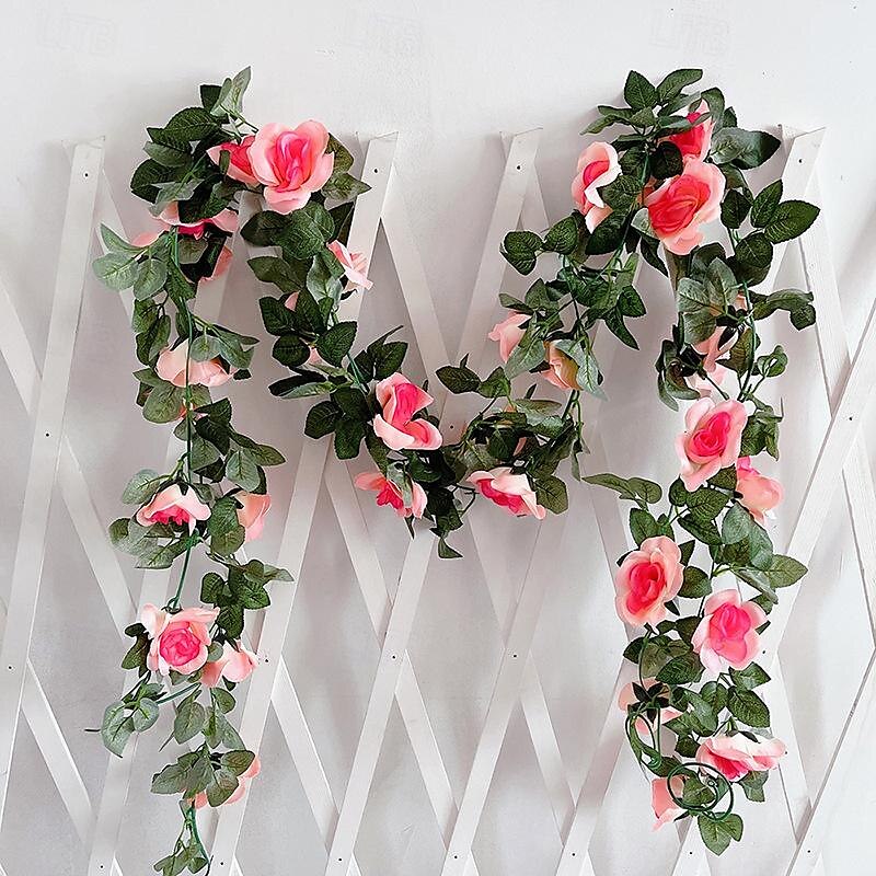 fleurs simulées fleurs artificielles fleurs en soie vigne vignes climatisation conduites d'eau arches de mariage décorations sinueuses rose vignes de 2025 ? $24.99 –P12