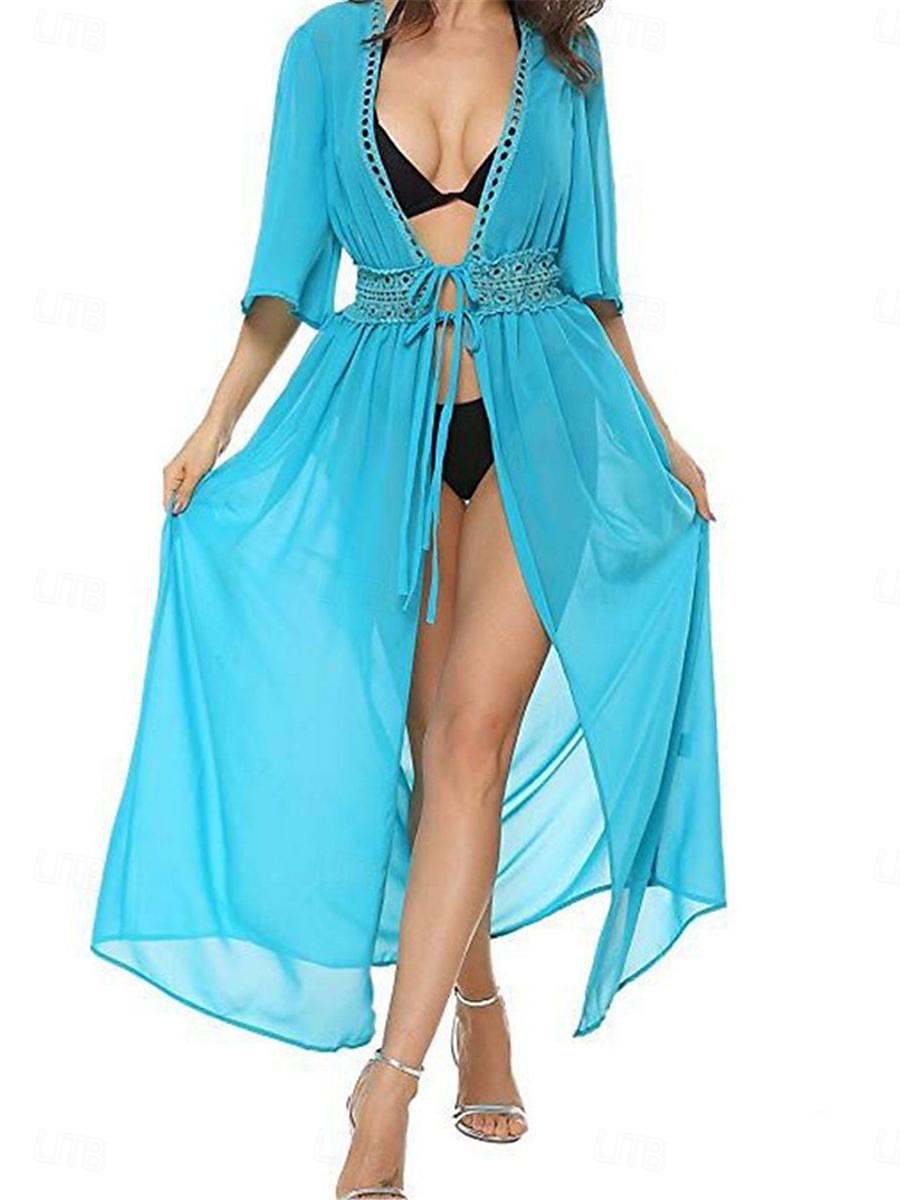 Pentru femei Rochie Maxi Rochie albă Rochie casual Rochie leagăn Rochie A line Șic Stradă Linie A Vacanță Concediu Plajă Fit regulat Manșon Jumate În V Negru Alb Albastru piscină Vară 2025 - $46.99 –P7