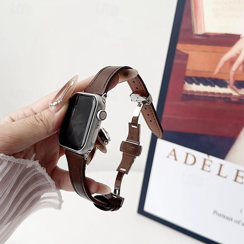 Kožená kapela Kompatibilní s Řemínek k hodinkám Apple Watch 38 mm 40 mm 41 mm 42 mm 44 mm 45 mm 49 mm Robustní Kovová spona Nastavitelný Pravá kůže Náhradní pásek na hodinky pro iwatch Ultra 2 Series 2025 - $17.99 –P6