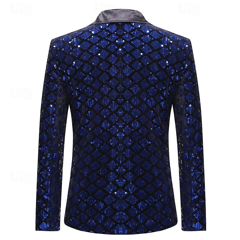Männlich Blazer Hochzeitsfeier Party & Abend Tasche Ganzjahres Paillettenbesetzt glitzernd Hochzeit Einreihig Blazer Silber Schwarz Königliches Blau Gold 2026 - $60.99 –P6