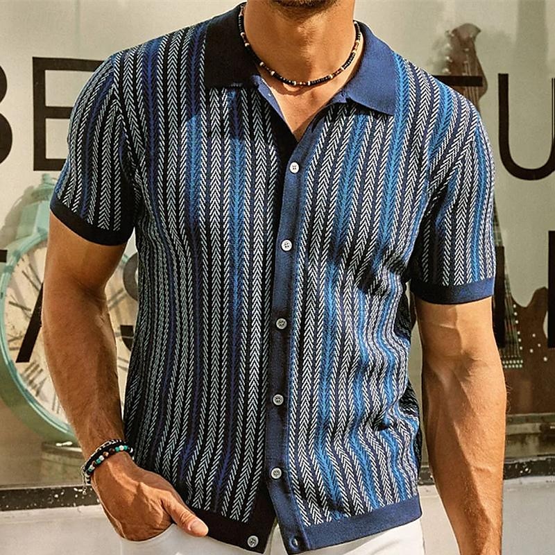 Per uomo Camicia da golf Golf polo da golf Ufficio Informale Bavero Manica corta Essenziale Moderno Color Block A strisce Collage Pulsante Primavera estate Standard Vinaccia Blu marino Verde Camicia del 2025 a $39.99 –P5