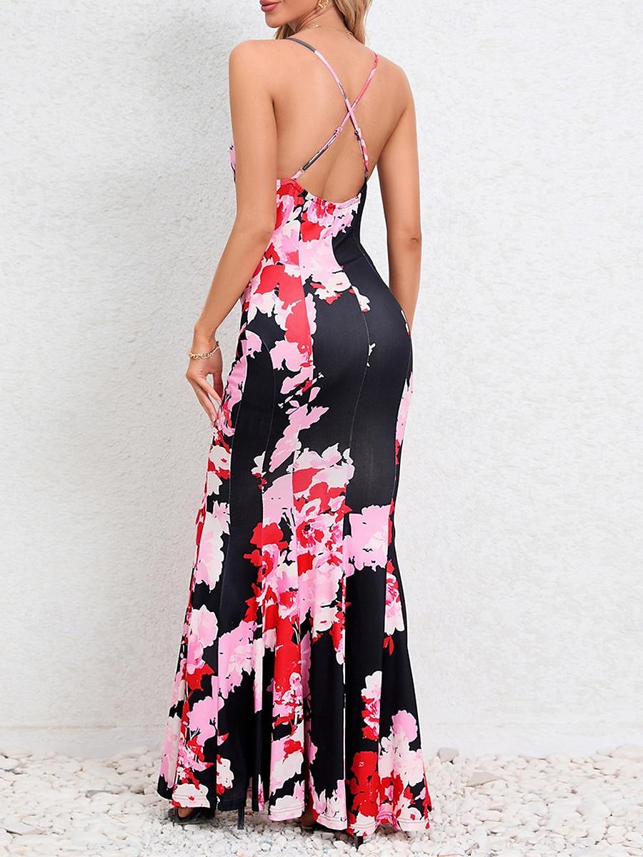 Damen Freizeitkleid Etuikleid Unterkleid Blumen rückenfrei Print Rollkragen langes Kleid Maxikleid sexy Urlaub ärmellos Sommer 2025 - $41.99 –P6