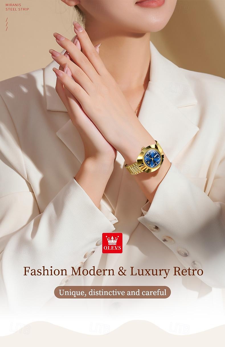 OLEVS Women's Watches Luxury Gold Large Dial Original Wristwatch for Girl Waterproof Luminous Fashionable Diamond Dial Date Week 7017 2025 - $46.99 –P1