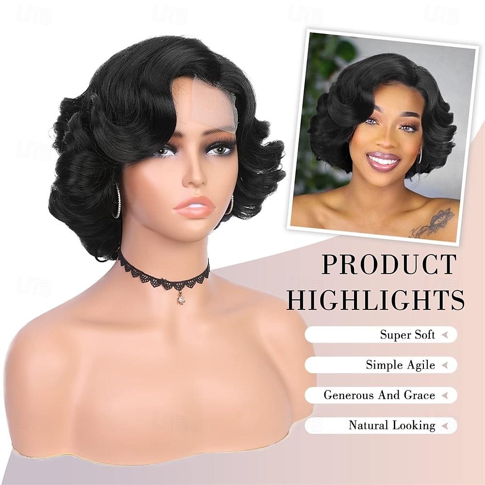 korte krullende bob pruiken losse golf zijdeel pruik voor zwarte vrouwen korte body wave bob synthetische pruik 2025 - $20.99 –P5