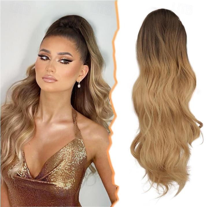 Extension de queue de cheval à clip à griffes longue ondulée à clip en queue de cheval marron blonde extensions de cheveux queue de cheval synthétique postiche pour femmes filles fête quotidienne de 2025 ? $9.99 –P8